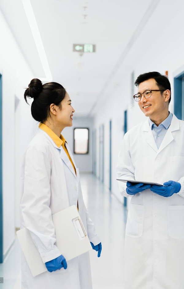 Science Research Laboratory Shot of Two Chinese scientists discussing